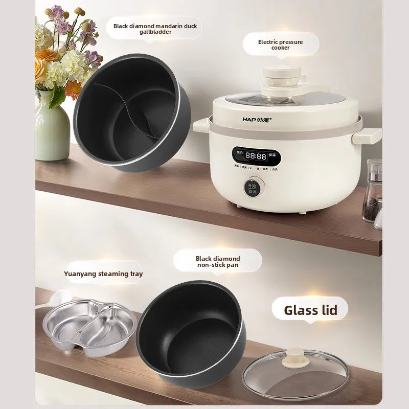 Electric Pressure Cooker 4L Dual Pot Programmable Multicooker Large Capacity Hanpai Rice Stew Soup Safety Lock Slow Cooker