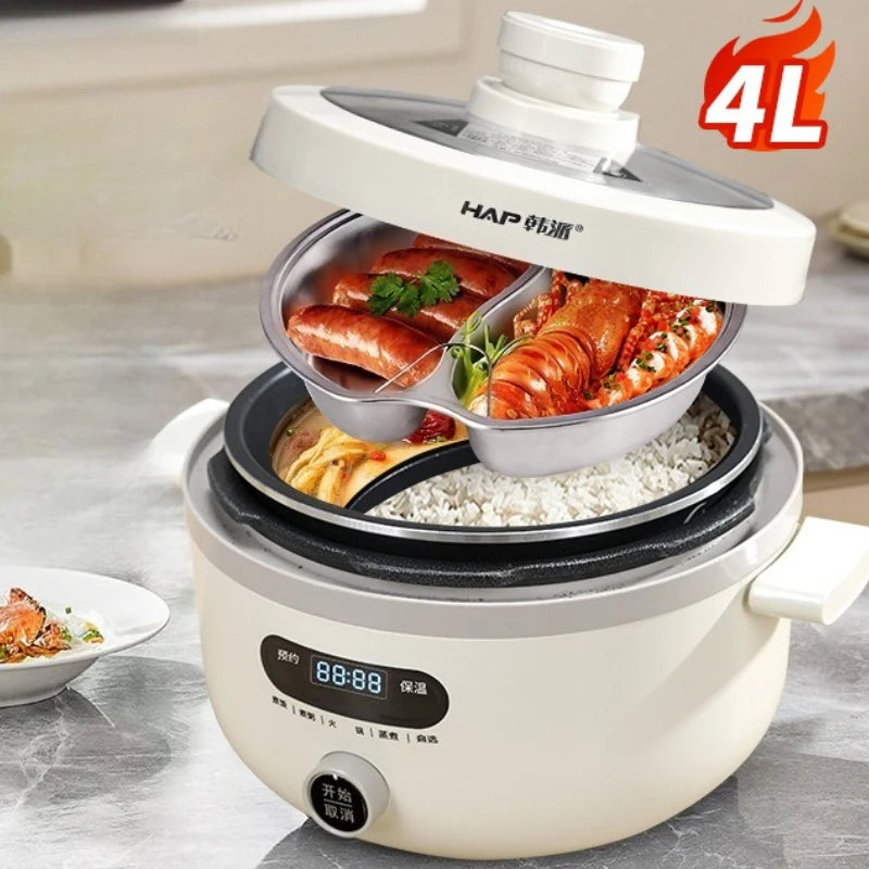 Electric Pressure Cooker 4L Dual Pot Programmable Multicooker Large Capacity Hanpai Rice Stew Soup Safety Lock Slow Cooker