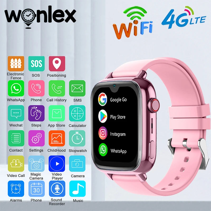 Wonlex 4G Smart Watch Children GPS WiFi Location KT34 Video Call SOS Alert Tracker Monitor Google Store Game Kid SmartWatch 2025