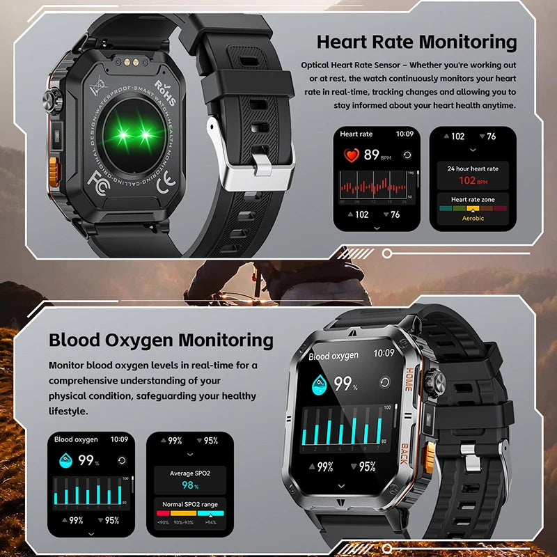 2025 Rugged Military GPS SmartWatch Men Bluetooth Call Health Monitoring AI Voice Sport Waterproof Smartwatches For Android Gift