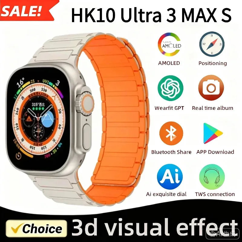 2025 Original HK10 Ultra 3 MAX Smart Watch 4GB ROM AI ROBOT Network Sharing AMOLED NFC Compass GPS Smartwatch for ISO Android