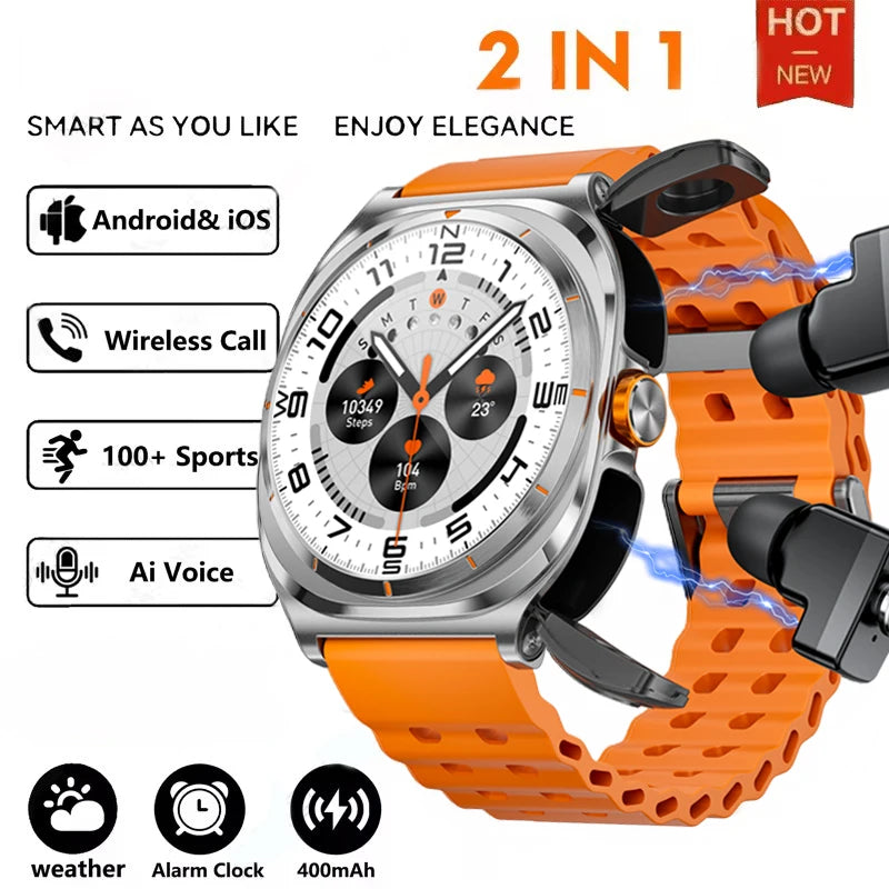 2025 Upgraded For Android IOS TWS 2 in 1 SmartWatch with Headphones Bluetooth Call IP68 Waterproof Outdoor GPS Sport Smartwatch