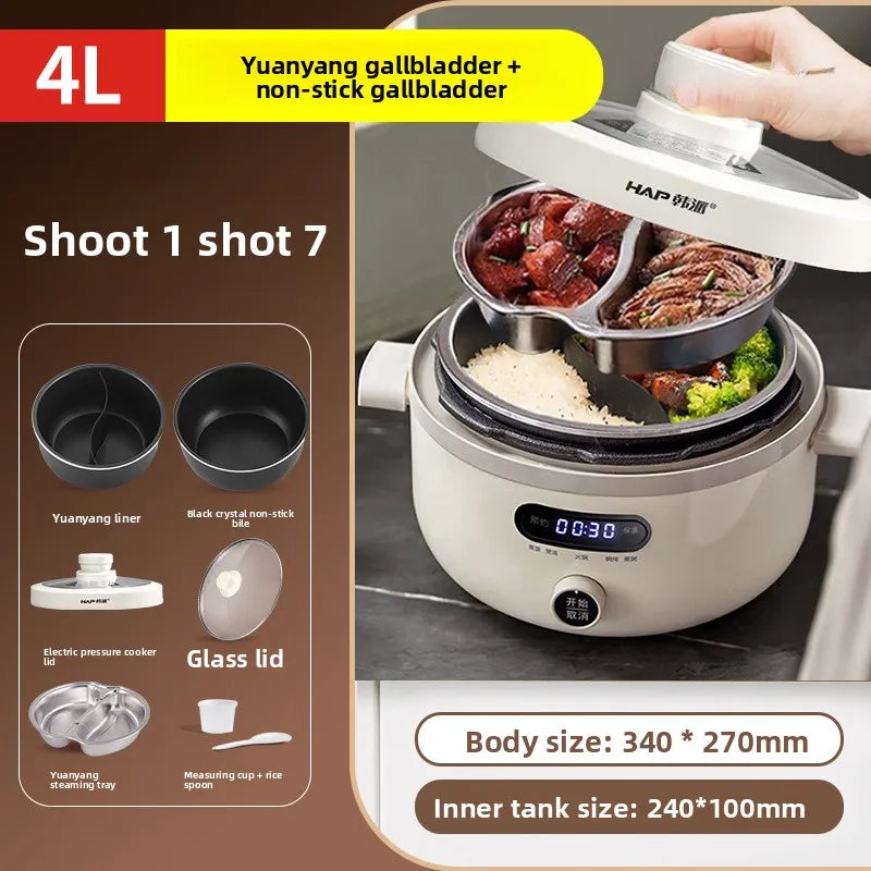 Electric Pressure Cooker 4L Dual Pot Programmable Multicooker Large Capacity Hanpai Rice Stew Soup Safety Lock Slow Cooker