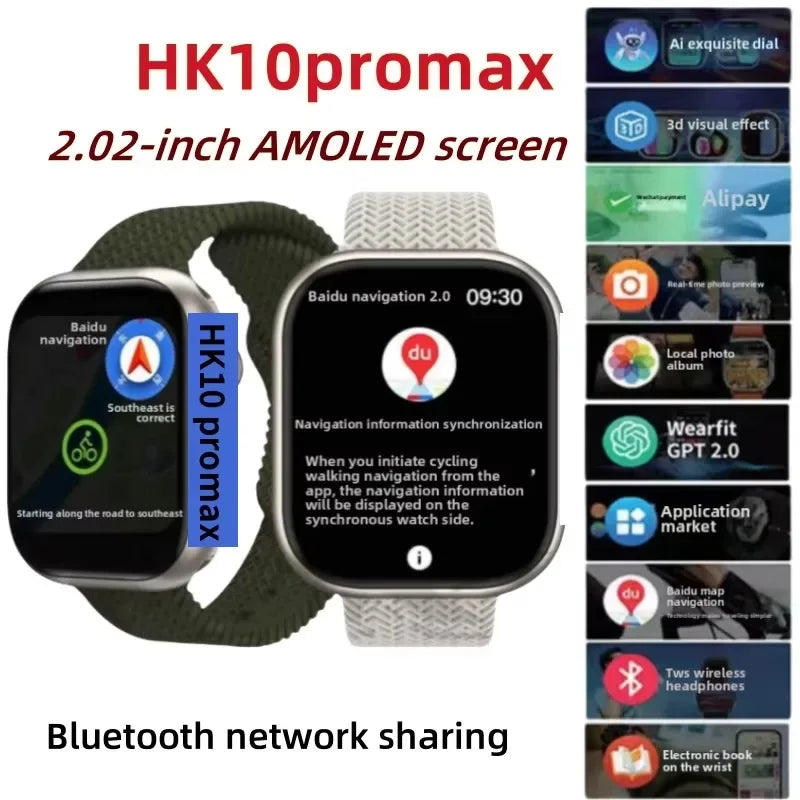 HK10 Pro Max AMOLED smartwatch 1GB ROM NFC Bluetooth 46mm local music recording men's and women's smartwatches Sersies