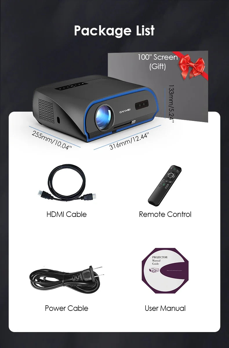CAIWEI A10R Projector 4k Android for Home Full HD 1080P Auto Focus Wifi 6 3500 ANSI Smart TV Portable Beam projetores no brasil