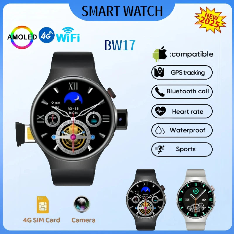 2025 New BW17 Smartwatch 4G Network WiFi GPS Android IOS 1.5 inch Screen Google Play Pedometer Sleep Tracker SIM Card Support