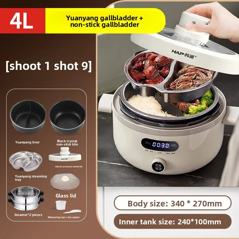 Electric Pressure Cooker 4L Dual Pot Programmable Multicooker Large Capacity Hanpai Rice Stew Soup Safety Lock Slow Cooker