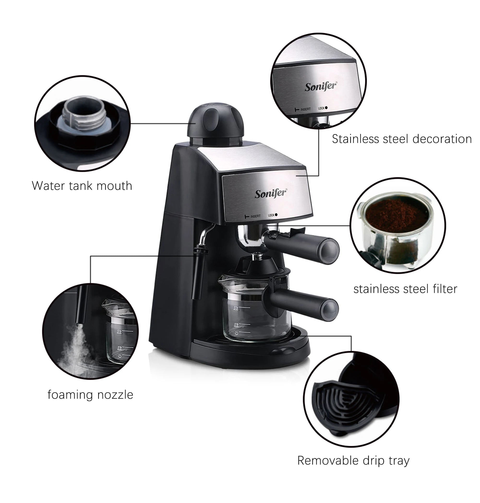 Italian Expresso Coffee Machine Dolce Milk Frother Home Appliances Electric Foam Cappuccino Coffee Maker Semi Automatic Sonifer