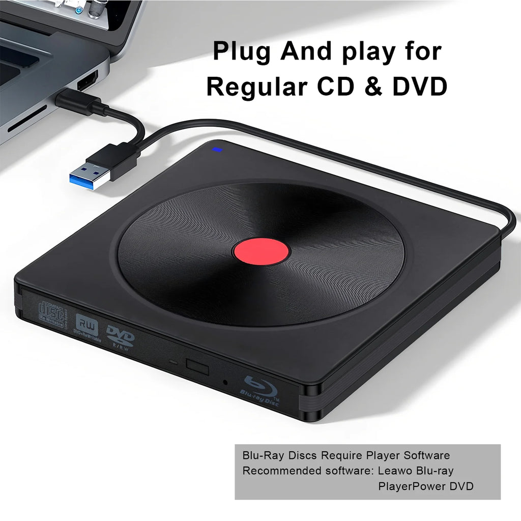 External Blu-ray Drive, Portable Blu-ray Player & CD DVD Burner – USB 3.0 & Type-C BD/DVD/CD Reader, Lightweight for laptop PC