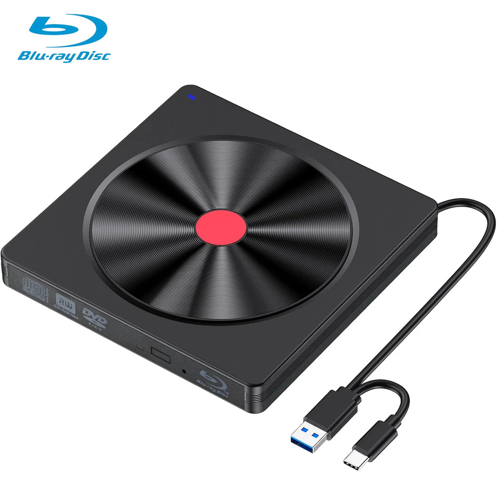 External Blu-ray Drive, Portable Blu-ray Player & CD DVD Burner – USB 3.0 & Type-C BD/DVD/CD Reader, Lightweight for laptop PC