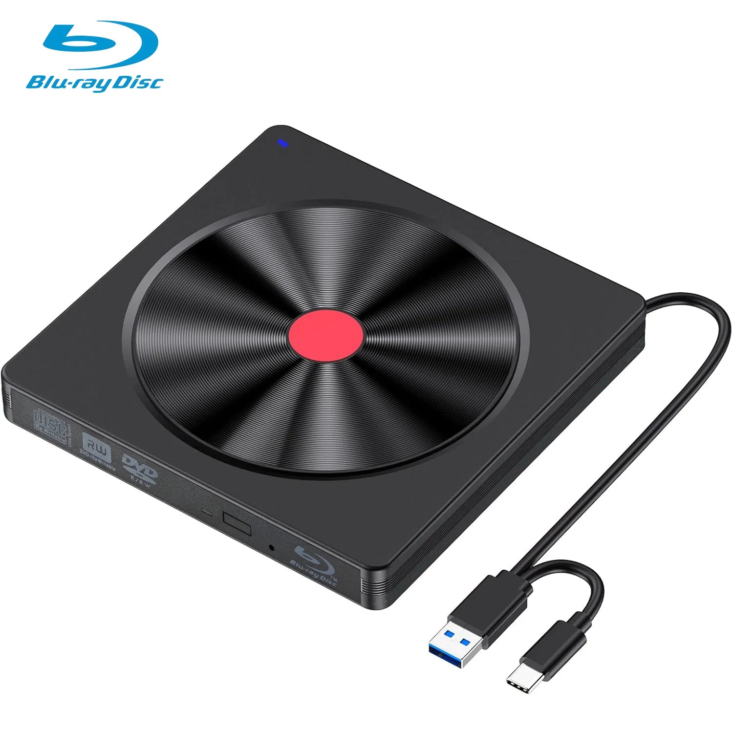 External Blu-ray Drive, Portable Blu-ray Player & CD DVD Burner – USB 3.0 & Type-C BD/DVD/CD Reader, Lightweight for laptop PC