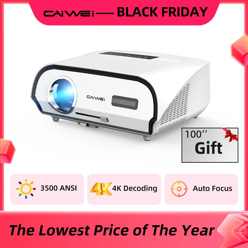 CAIWEI A10R Projector 4k Android for Home Full HD 1080P Auto Focus Wifi 6 3500 ANSI Smart TV Portable Beam projetores no brasil