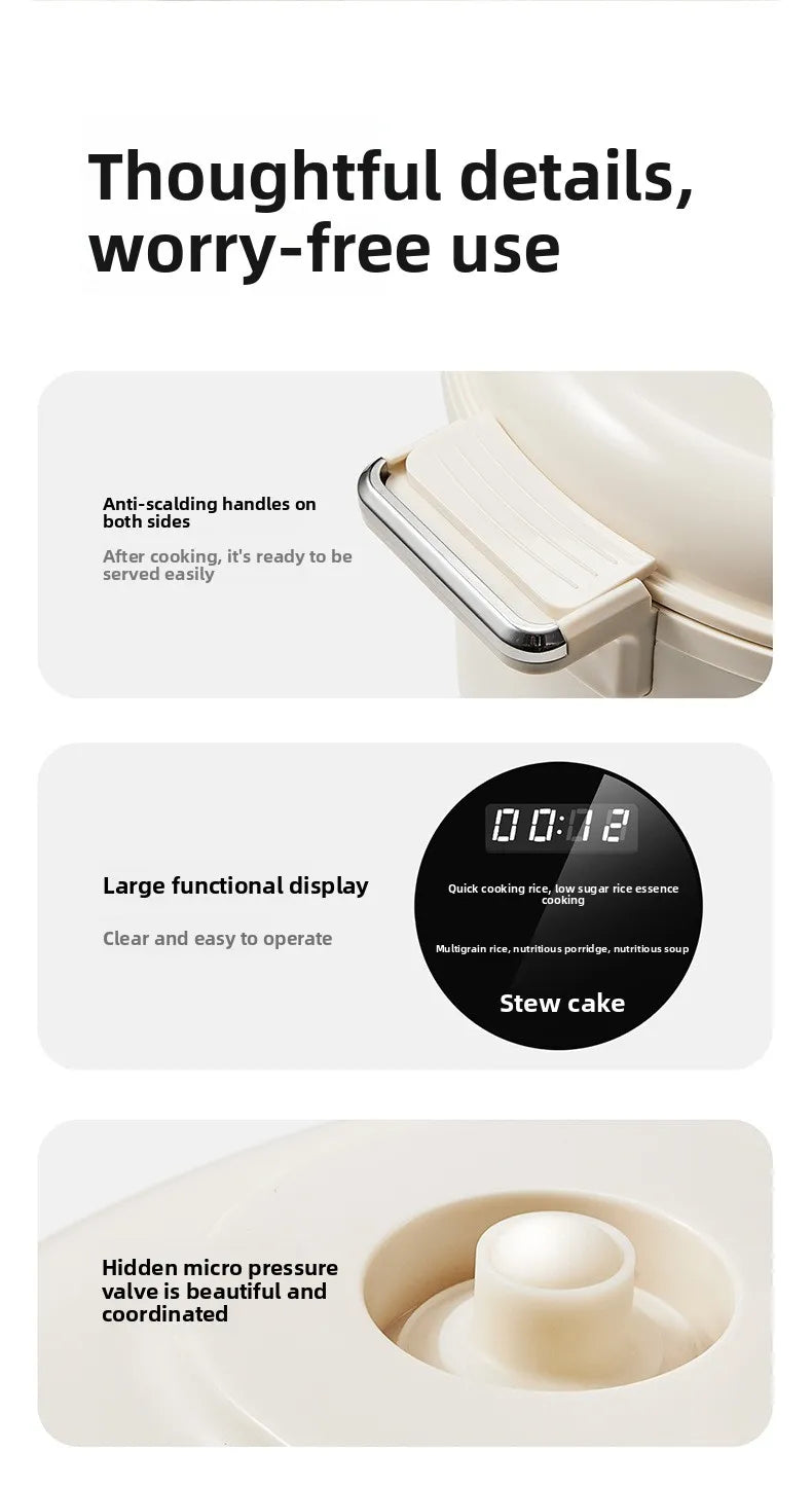 3L Electric Pressure Cooker Programmable Digital Multicooker Baby Food Rice Cooker Nonstick Inner Pot Safety Lock Slow Cooker