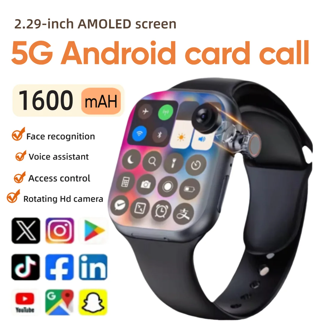 5G Smartwatch Global Version 2.29 Inch AMOLED Display with 180 Degree Rotating Camera Supports SIM Card WiFi GPS Video Calling
