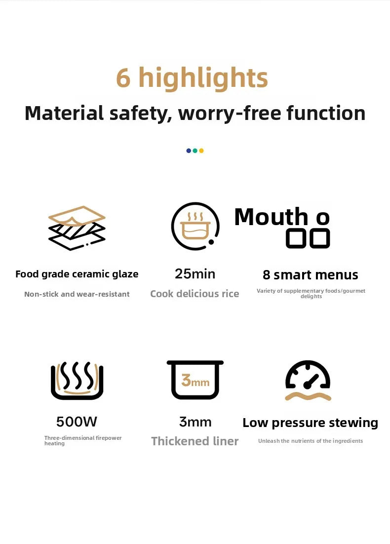 3L Electric Pressure Cooker Programmable Digital Multicooker Baby Food Rice Cooker Nonstick Inner Pot Safety Lock Slow Cooker